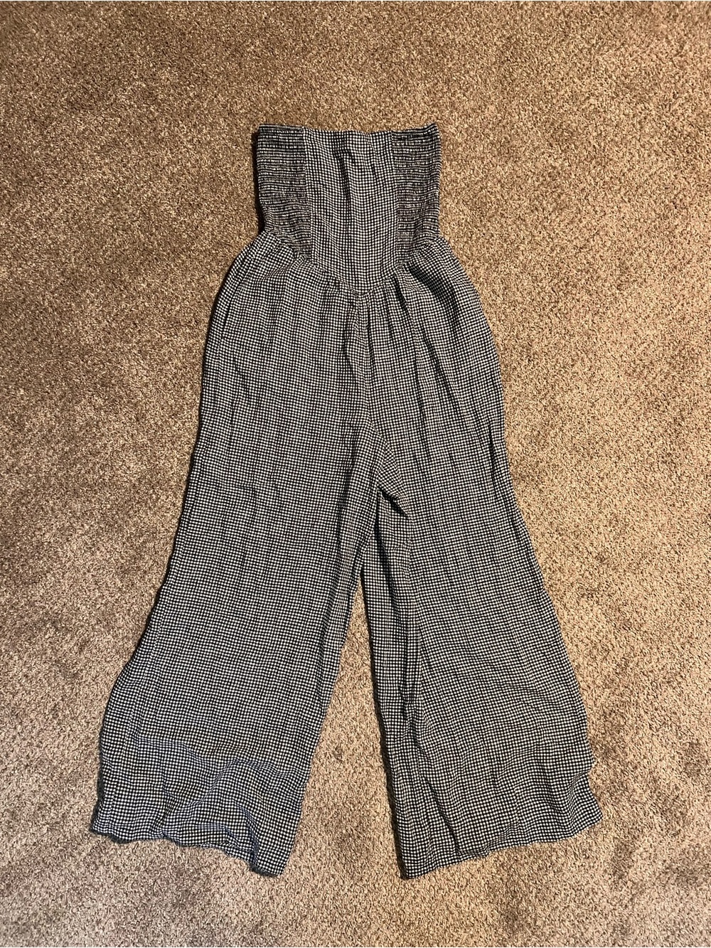 aerie Black & White Smocked Wide-Leg Jumpsuit